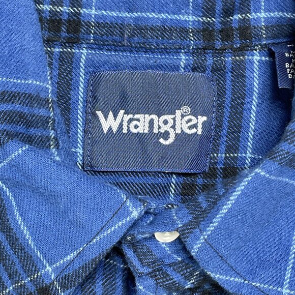 Wrangler Shirt Men's M Blue Plaid Long Sleeve Lightweight Flannel Pearl Snap - Picture 5 of 8